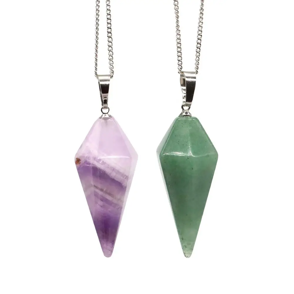 Natural Stone Necklace Hexagonal Pendulum Pendant Crystal Amethyst Healing Gemstone Women Charm Jewelry Gift