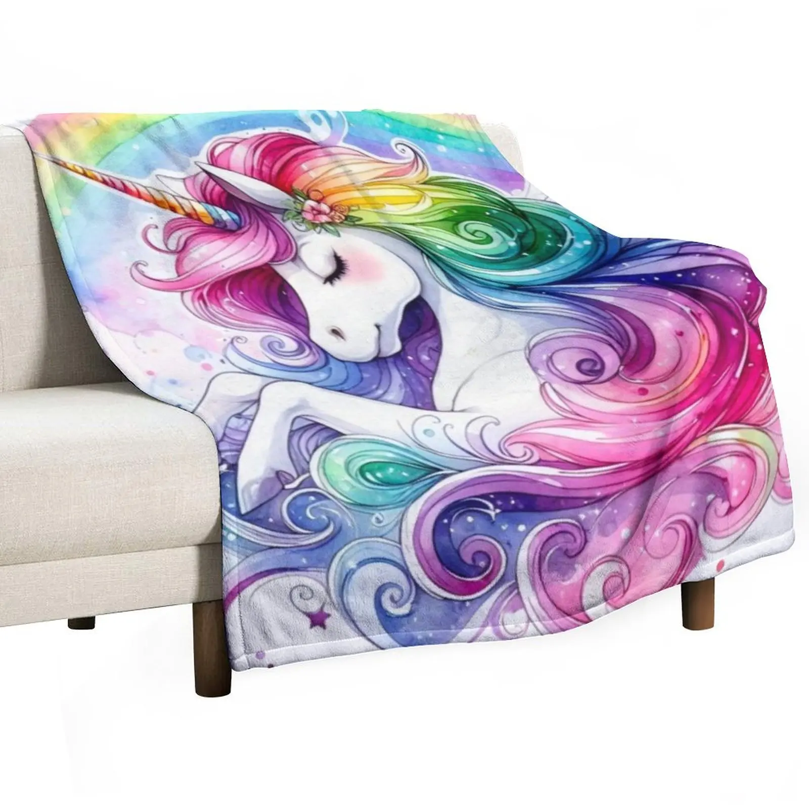 

Rainbow Pegasus Unicorn Throw Blanket Furry Blankets Sofas Of Decoration Weighted Kid'S Blankets