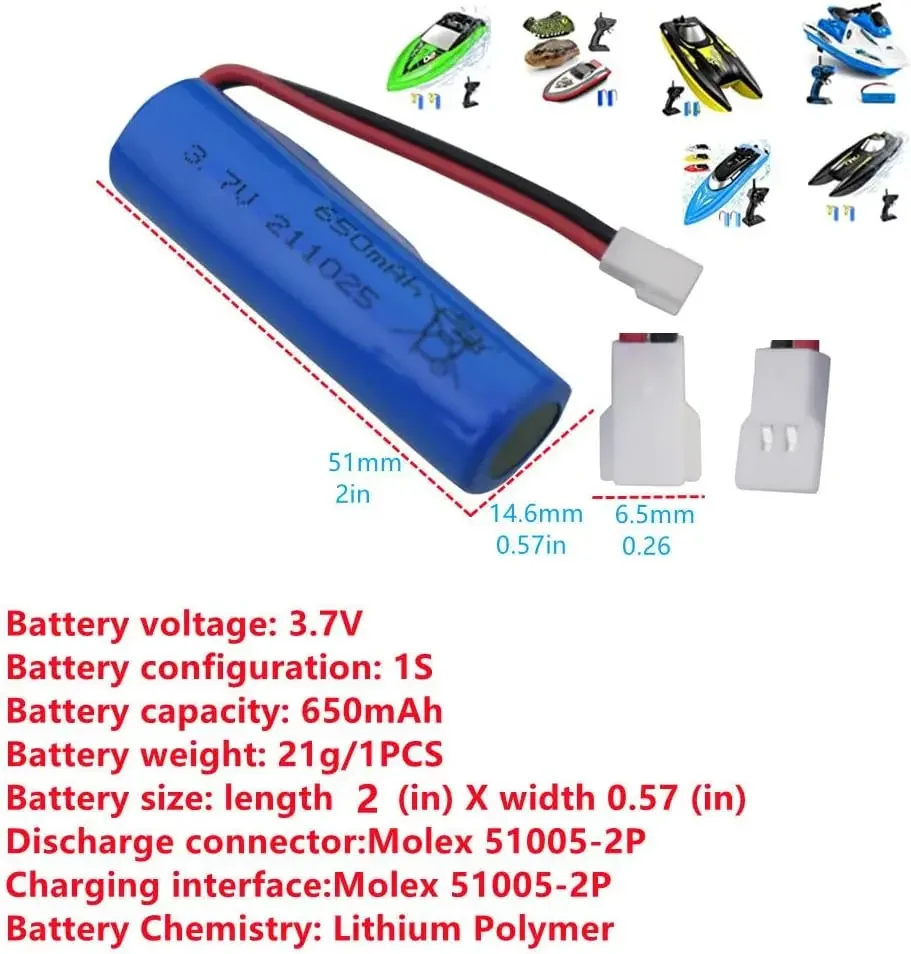 3.7V 650mah Lipo Battery with Charger for SYMA Q9 Q10 H126 H131 H118 RH701 RC Boat High Speed Electric Water Boat Model Ship Toy