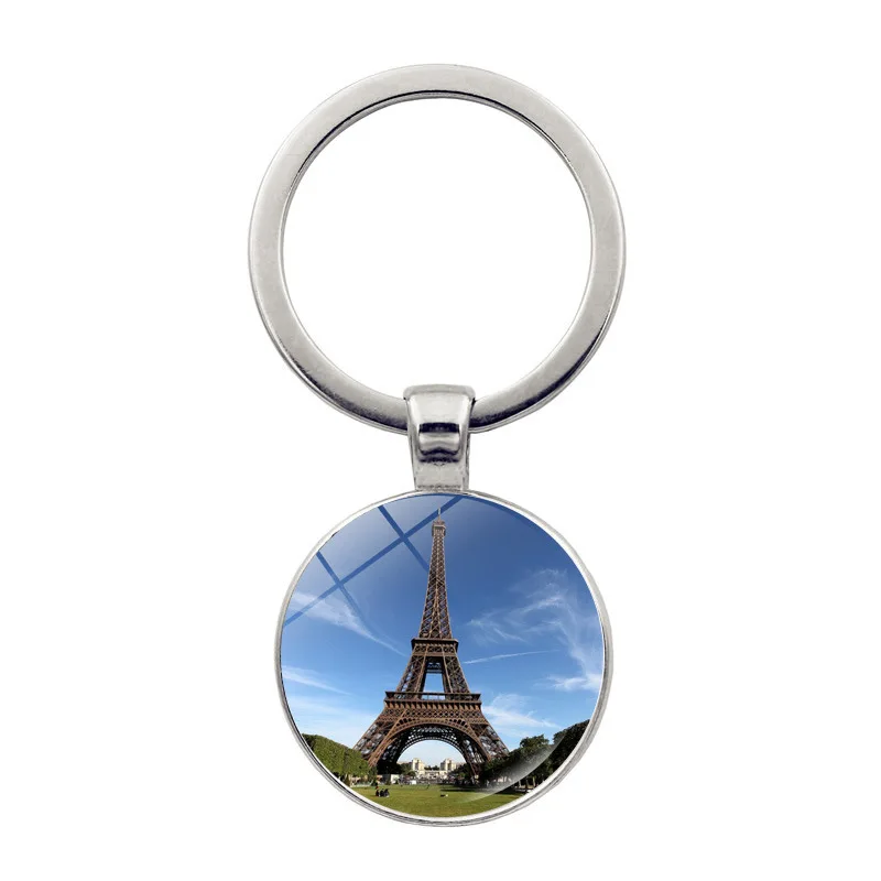 Popular Fashion Accessories Glass Pendant Alloy Keychain Paris Eiffel Tower Keychain Architecture Unisex