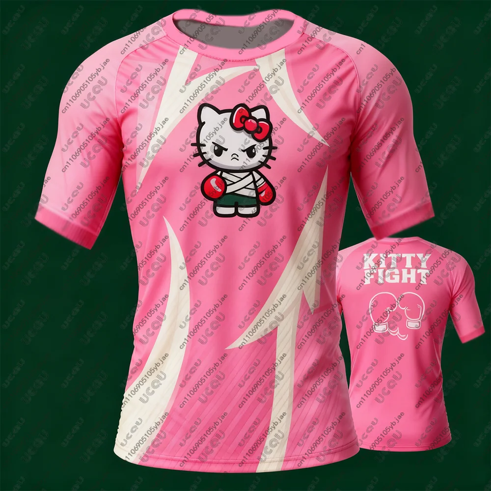 2026 الرجال الفتيان الاطفال فتاة الملاكمة رياضة BJJ MMA مرحبا كيتي جيو جيتسو القتال المحملة تي شيرت رياضي تنفس طفح الحرس التجفيف السريع