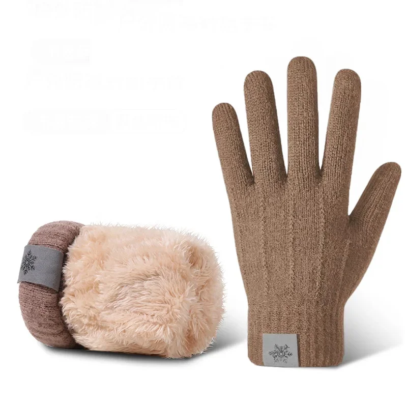 Winter Warm Men's Gloves with Thick Woolen Knitted Cycling in Northeast China, Winter Women's Touchscreen Cotton Gloves