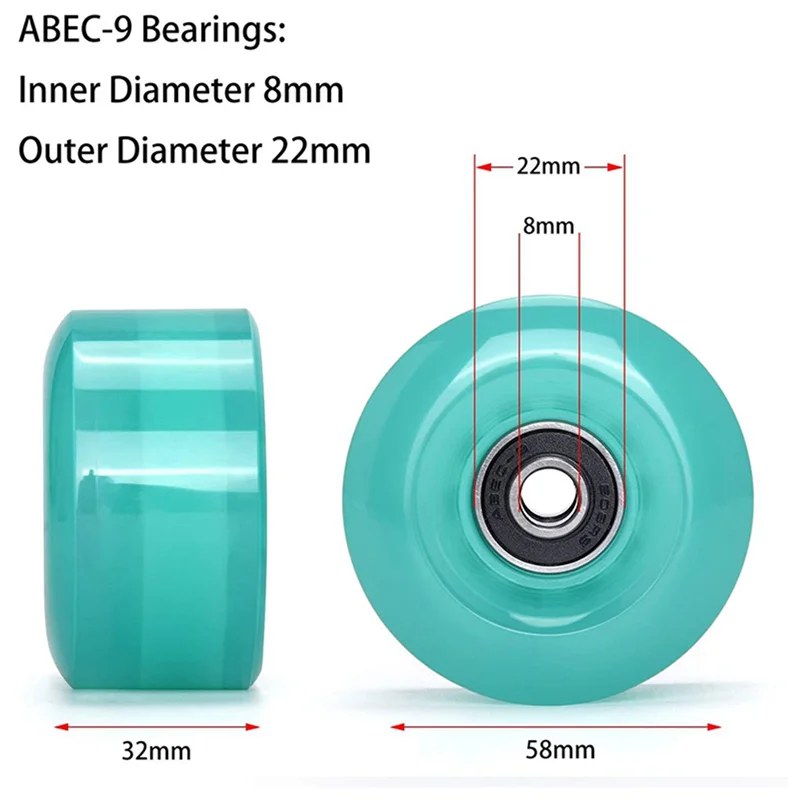 16 pezzi 58 mm x 32 mm, 82A ruote per pattini a rotelle quad per esterni/interni, ruote in PU sostituzioni accessori per pattinaggio a rotelle a doppia fila-B60B