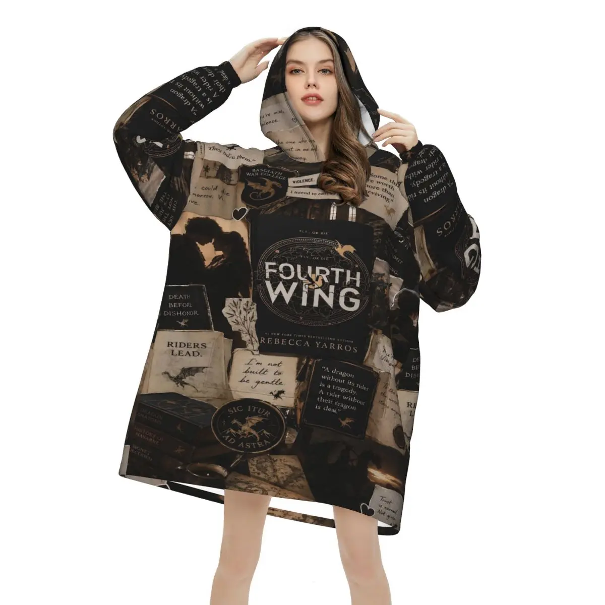 F-Fourth W-Wing Dragon Blanket Hoodie Oversized Wearable Sweatshirt Blanket Warm Gifts for Women Girls Girlfriend