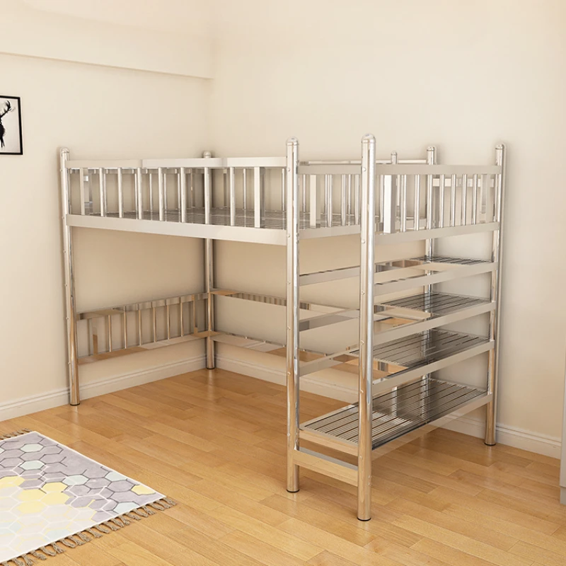 304 stainless steel bunk bed iron bed children's dormitory household double combination stair compound high and low bed on