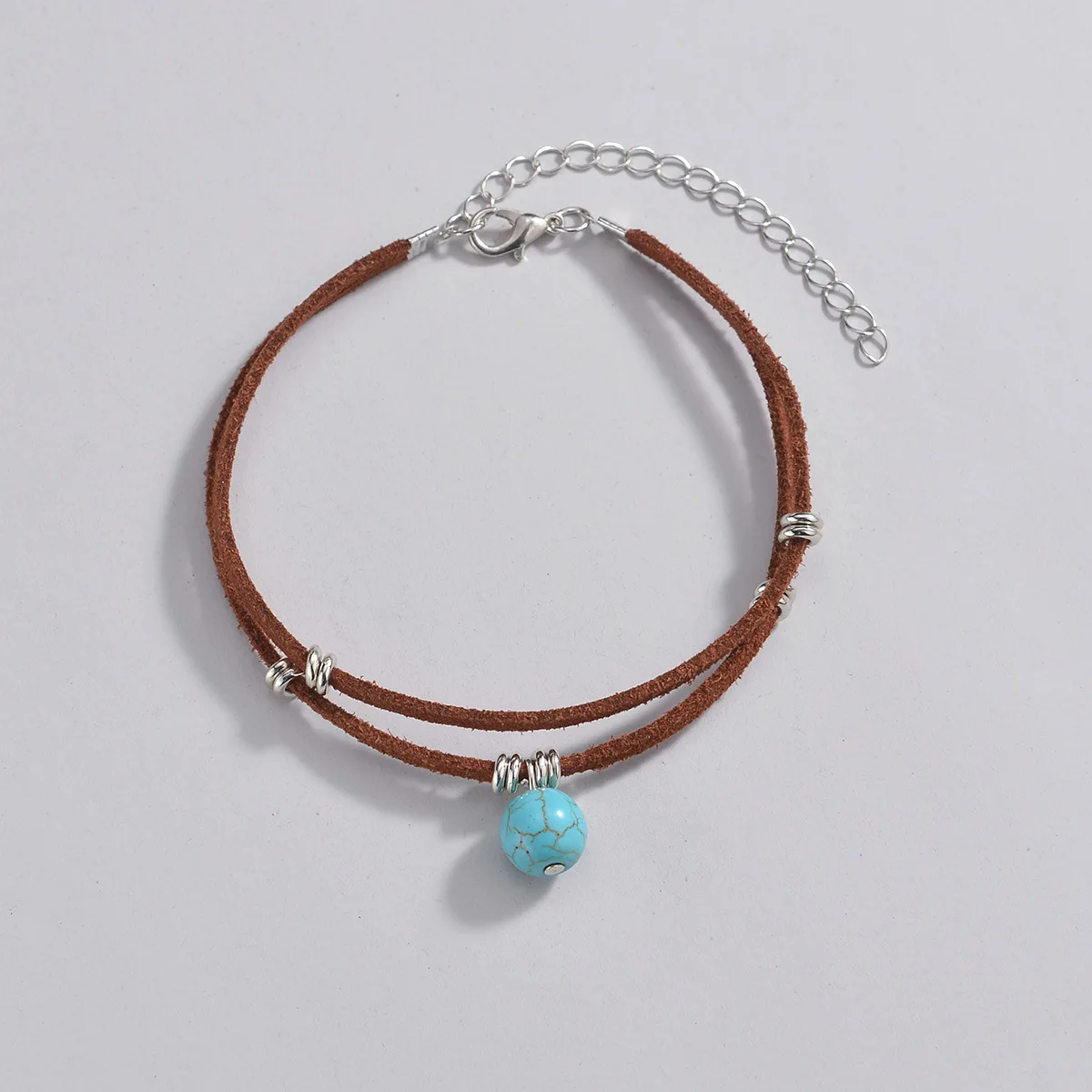 Fashion Trend Boho Style Turquoise Bead Pendant Anklet Double Layer Anklet Women\'s Summer Beach Jewelry Gift Accessories