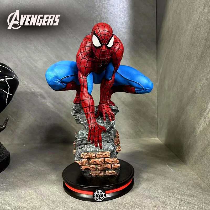 

33cm Spiderman The Avengers Marvel Gk Comic Version Scene Statue Solid Resin Model Figures Collect Toy Friend Gifts Ornaments