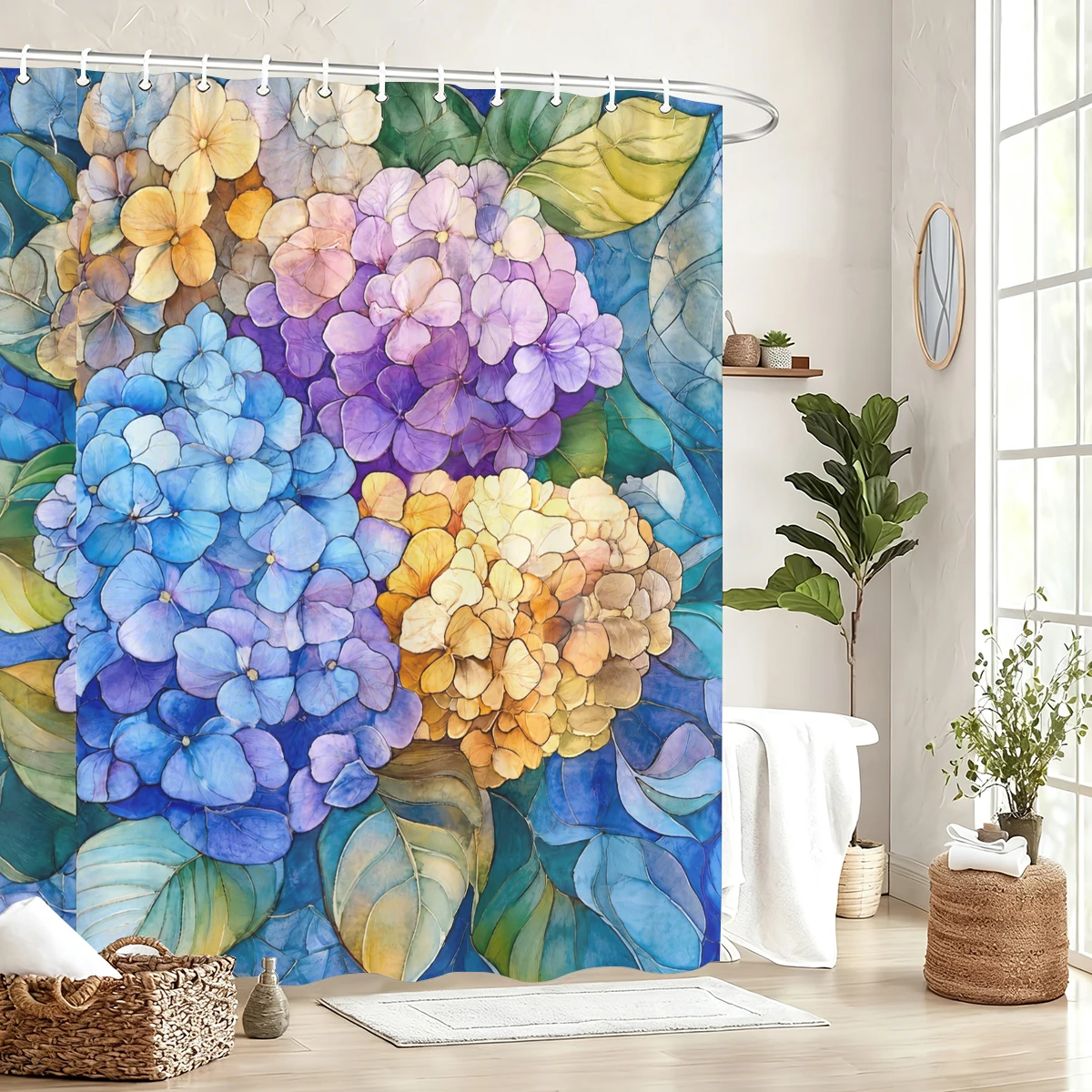 Vibrant Artistic Pattern Polyester Bathtub Curtain - Creative Bathroom Decor, Unique Printed Shower Curtain for Home