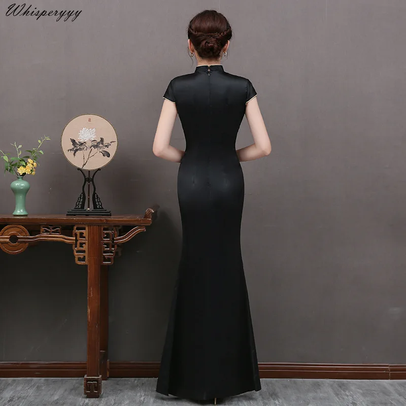 Sexy Womans Long Cheongsam Lace Flower Summer Vintage Chinese Style Ankle Length Dress Qipao Slim Party Dresses Button Vestido