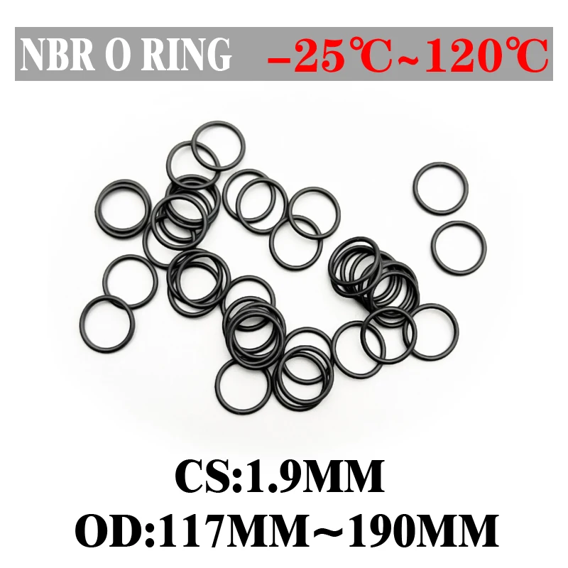 

5pcs NBR O Ring Seal Gasket CS 1.9mm OD 117~190mm Automobile Nitrile Rubber Round Shape Washers Corrosion Resist Sealing Gaskets