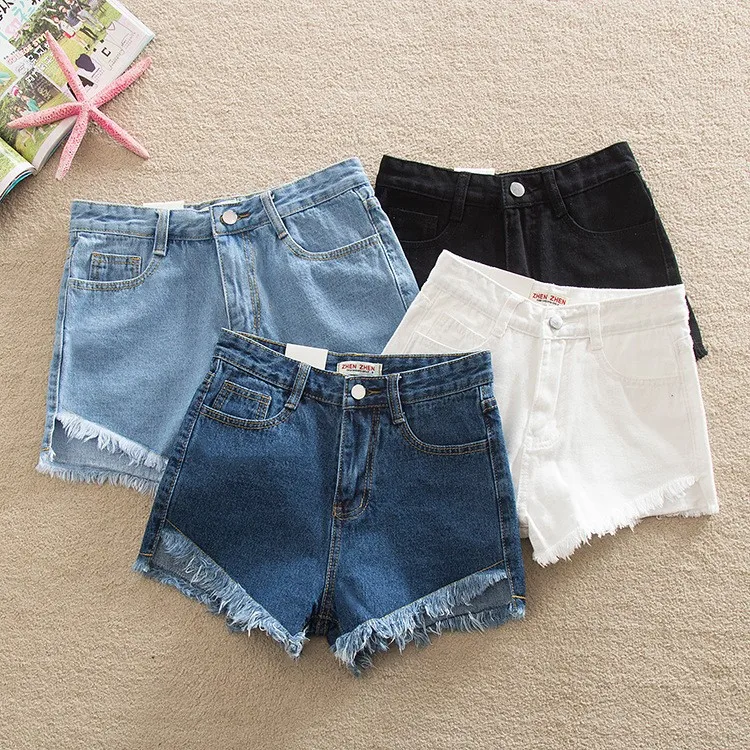 High Waist Loose Fit Summer Denim Shorts Women's Outerwear Korean Style Slimming Student Candy Color Frayed Tassel Hot Pants