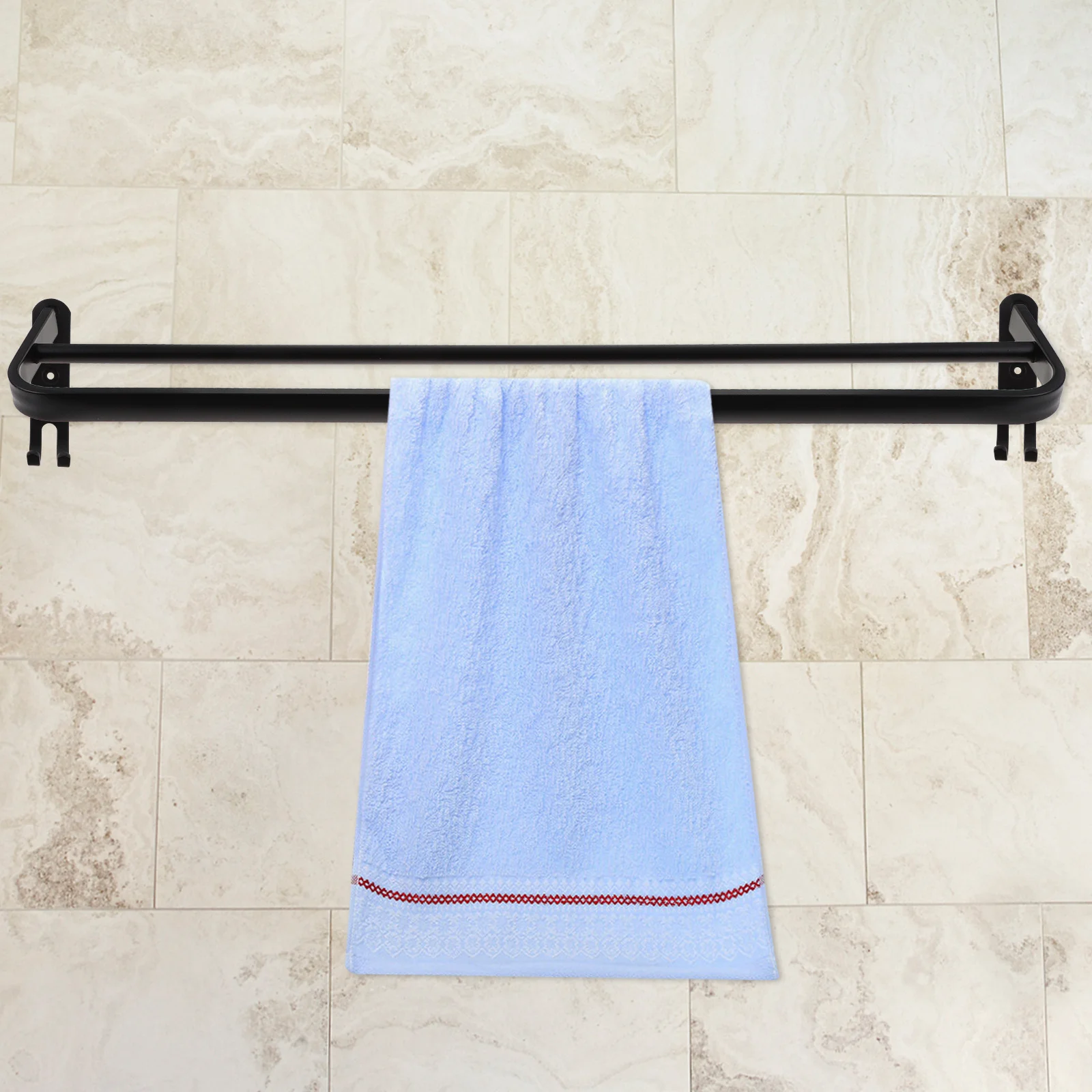 

Self-Adhesive Punch-Free Double Rod Towel Rack Grey Aluminum Alloy Wall Mounted Bathroom Organizer Metal Towel Holder For