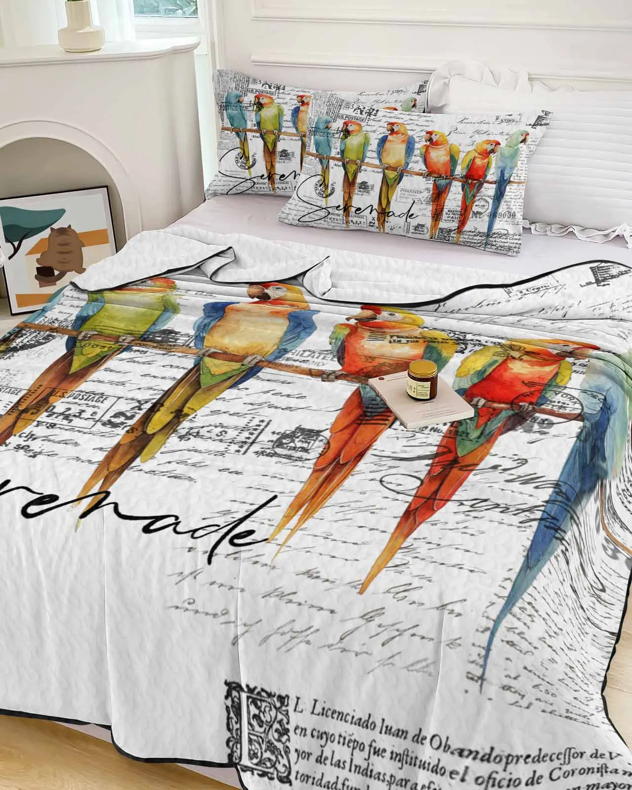 

Retro Parrot Handdrawn Envelope Postmark Summer Cooling Quilt Air Condition Blanket Comfortable Lightweight Bedroom Thin Quilt