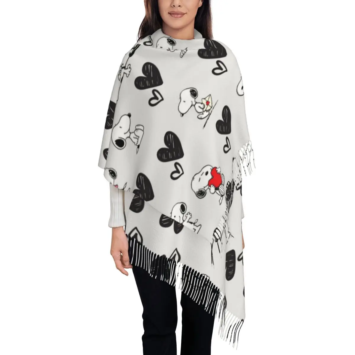 Snoopys Dog Shawl Wraps Women Winter Warm Large Long Scarf Cartoon Heart Pashmina Tassel Scarves
