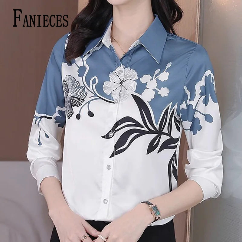 FANIECES Office Lady Turn-down Collar Print Button Shirts Autumn Winter Women Fashion Shirt Slim Single Breasted Blouses 6519