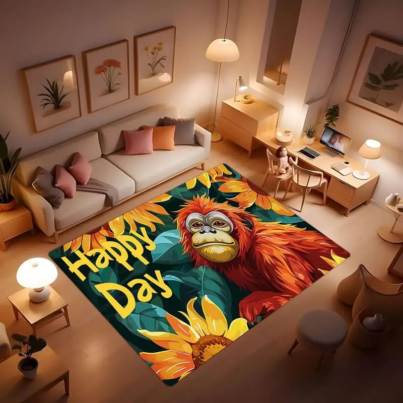 Cartoon monkey living room rug, modern jungle monkey tree carpet,pet area rug, modern animal print home decoration floor rug