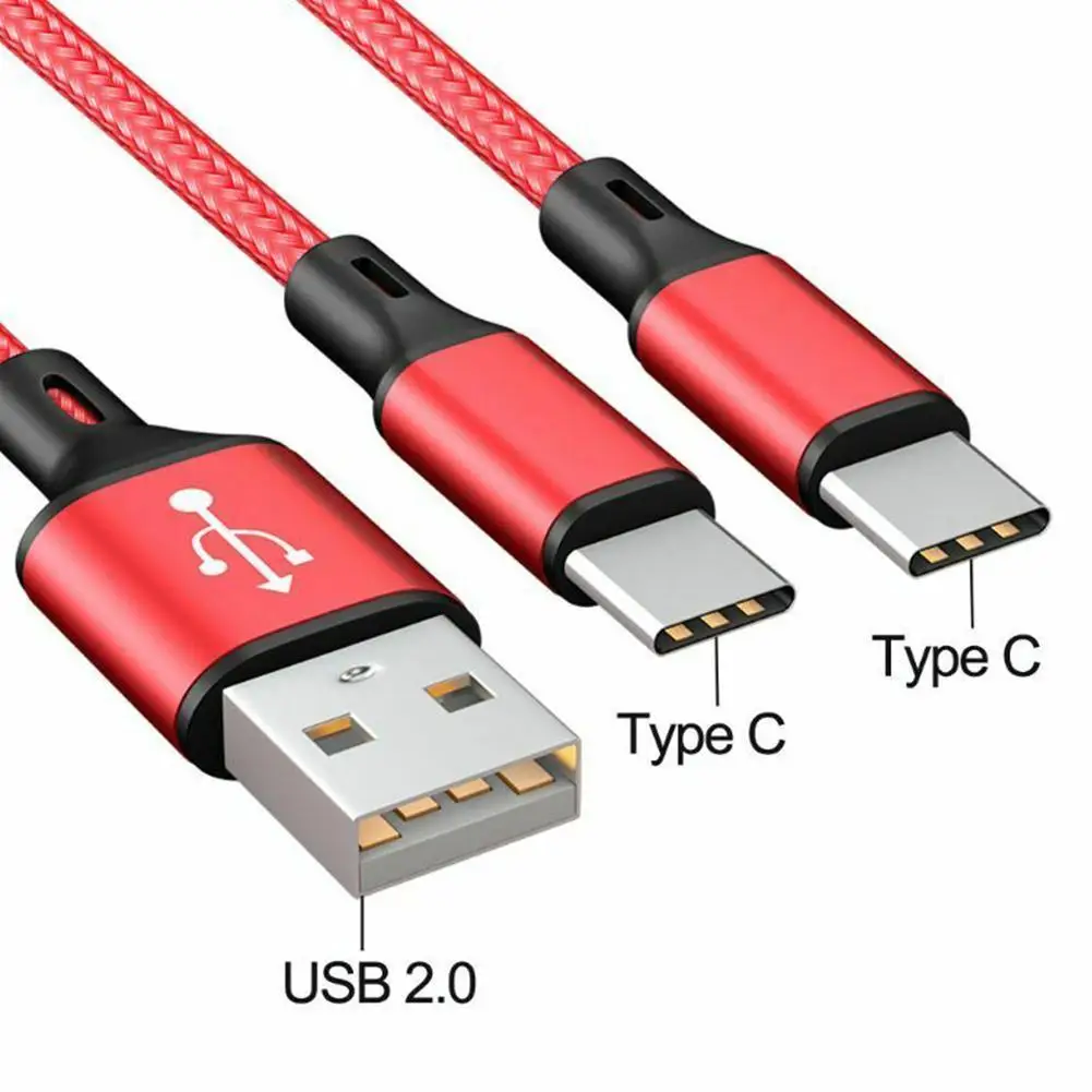 USB 2.0 타입 A 수 2 인 1 더블 타입 C 케이블, DC 5V 2.5A, 다기능 2 인 1 충전 케이블