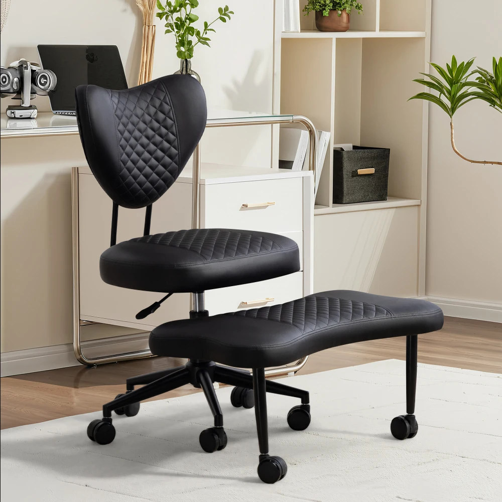

Upgraded Ergonomic Cross-Legged Swivel Chair: Adjustable Height PU Leather, Back Support, Meditation/ADHD/Yoga, Home&Office Blac