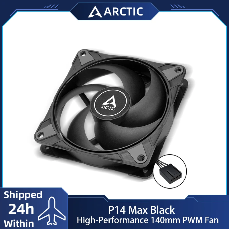 ARCTIC P14 Max Black High-Performance 140mm Case Fan, PWM Controlled 400–2800 RPM, Optimised for Static Pressure