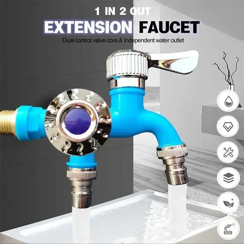 Faucet Double Outlet Dual Control Water Tap Home Bathroom Hose Irrigation Fitting Plastic Connector 1/2