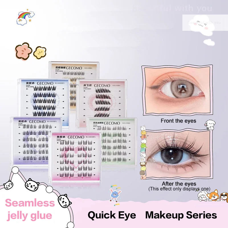 NewDIY pestañas postizas autoadhesivas sin pegamento, ojos de Manga gruesos naturales esponjosos con alas, pestañas agrandadas reutilizables, fácil de aplicar