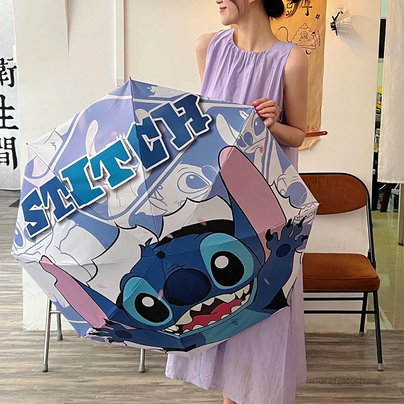 Disney Stitch Folding Full Weather Umbrellas Sunny And Rainy Dual Use Cartoon Luxury Umbrella Girl Outdoor Portable Accessories