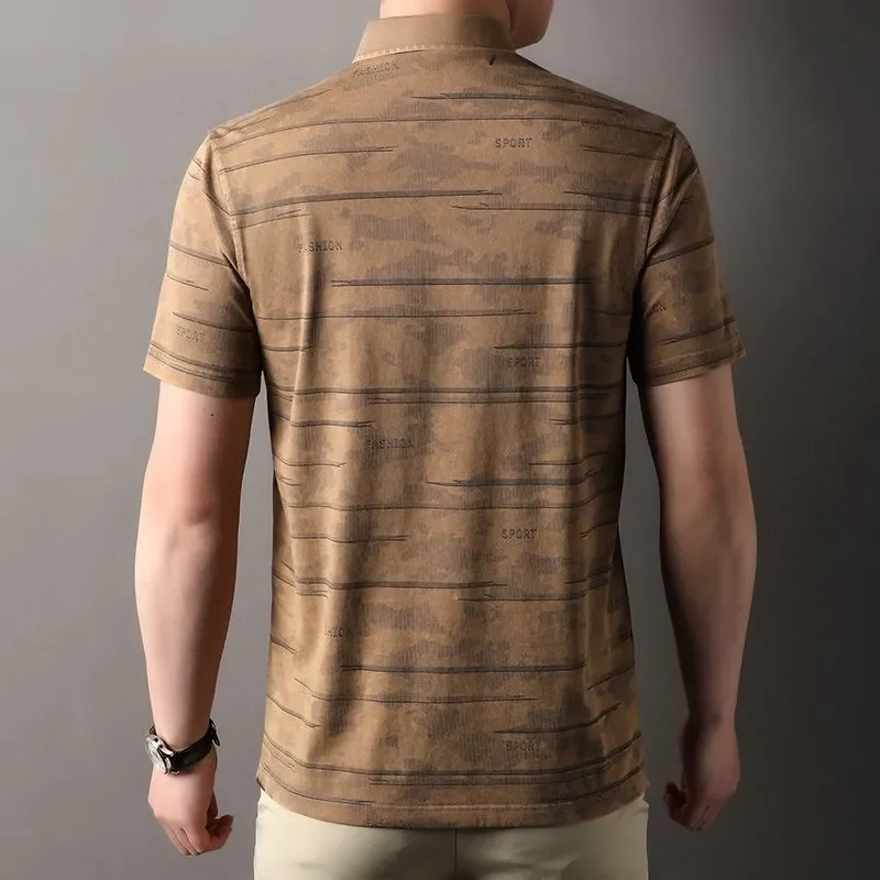 Washed Vintage T-Shirt Polo Shirt for Middle-Aged and Elderly Men, Solid Color Casual Top, British Style with Pockets, Washed and Distressed Craftsmanship, Nostalgic Retro Style with Faded Effect