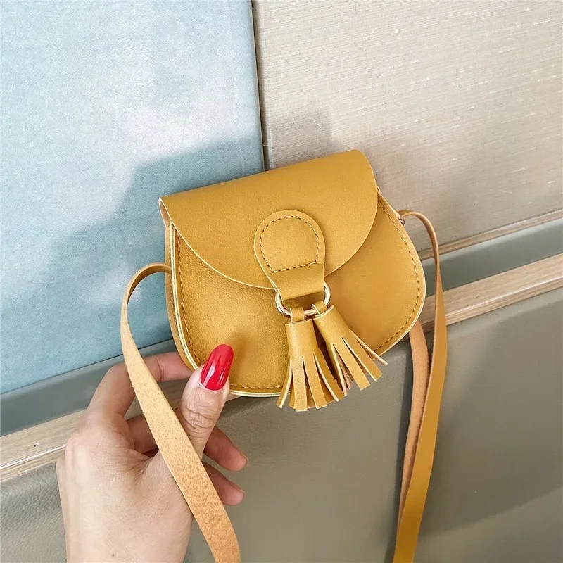 Cute Princess Accessories Kids Coin Purse Handbags Cute Girls Baby Tassel Crossbody Bags PU Leather Children Small Shoulder Bag