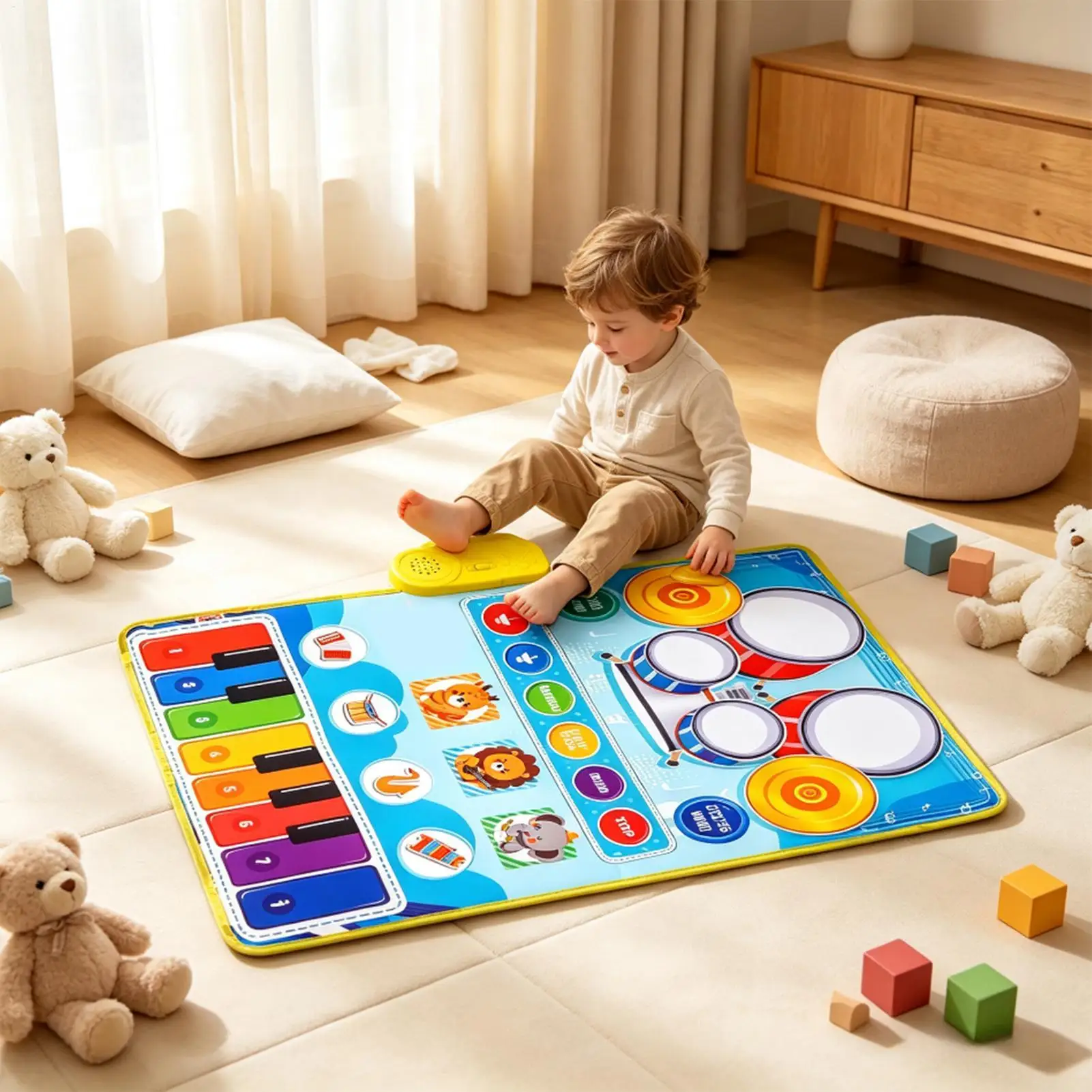 Piano Mat For Kids Sensory Drum Multi-functional Musical Educational Toys Music Play Mat For Stroller Nursery Crib Carseat