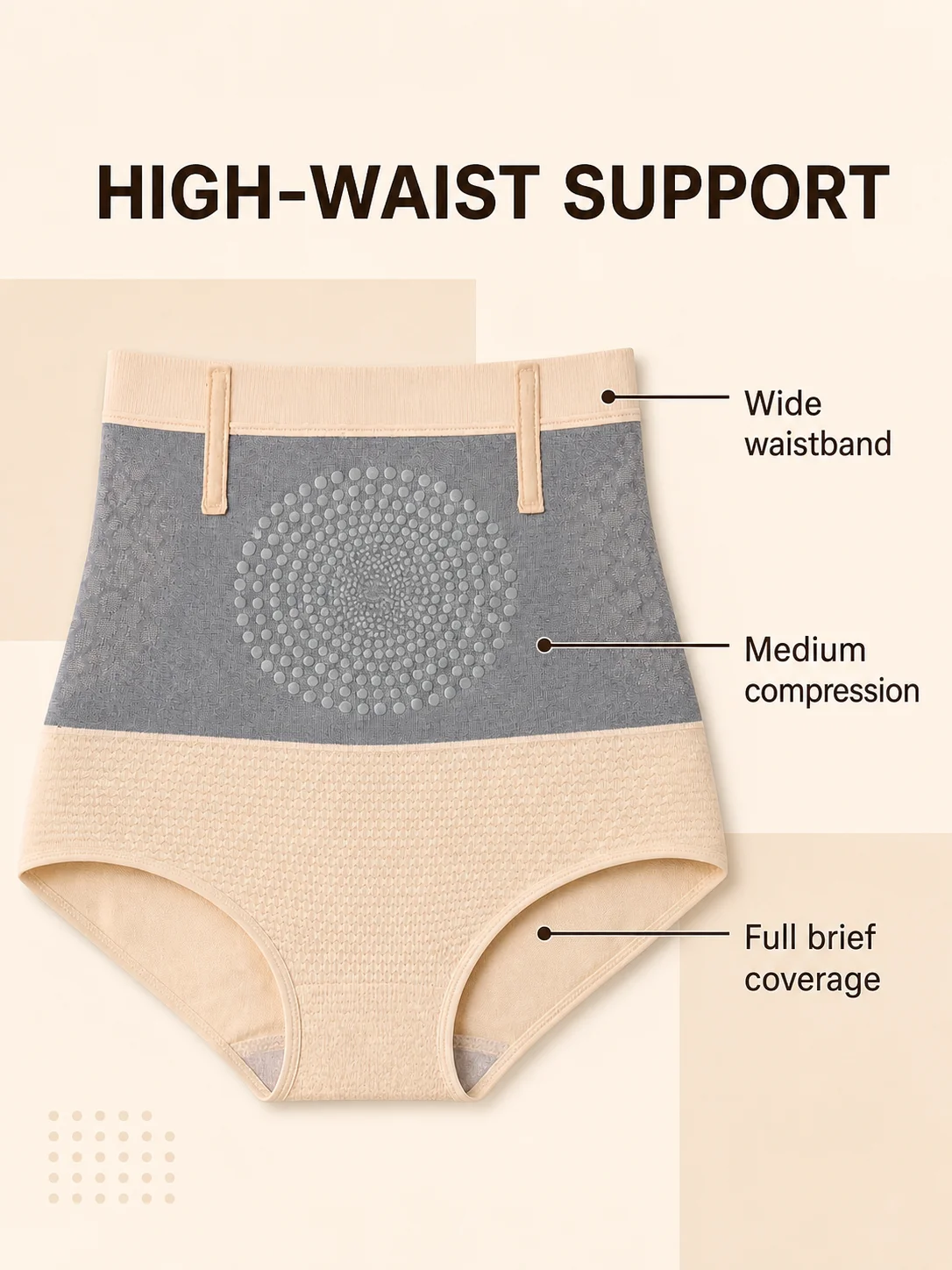 Damen-Shapewear-Höschen mit hoher Taille und Bauchkontrolle, mittlere Kompression, gestrickte Body-Shaper-Slips, Schwarz Beige, M-2XL – Detail 1
