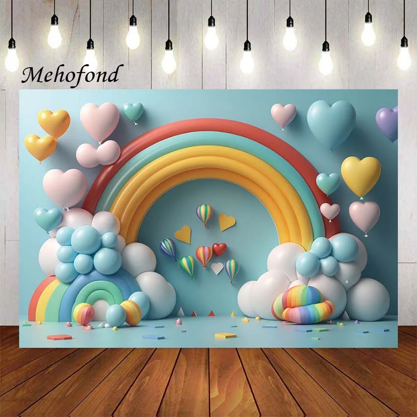 

Mehofond Photography Background Arch Balloon Heart Rainbow Kdis Birthday Party Cake Smash Portrait Decor Backdrop Photo Studio