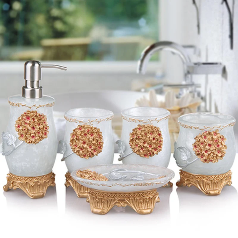 

European Resin Bathroom Accessories Set Soap Dispenser/Toothbrush Holder/Mouthwash Cup/Soap Dish Tray Supplies