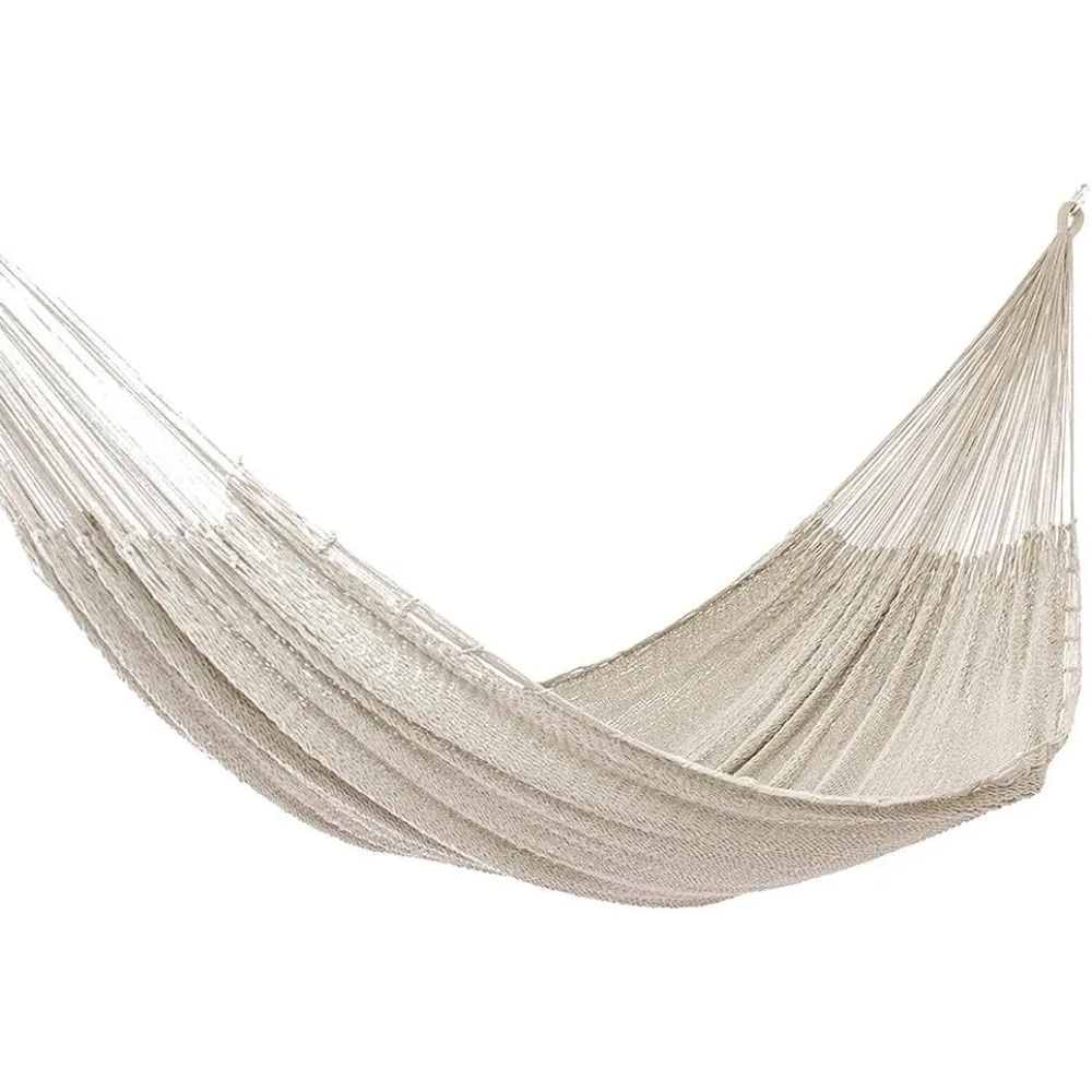 

Natural Beige Off White Hand Woven Cotton Mayan 1 Person Rope Hammock with Hanging Accessories, 'Caribbean Beach' (Single)