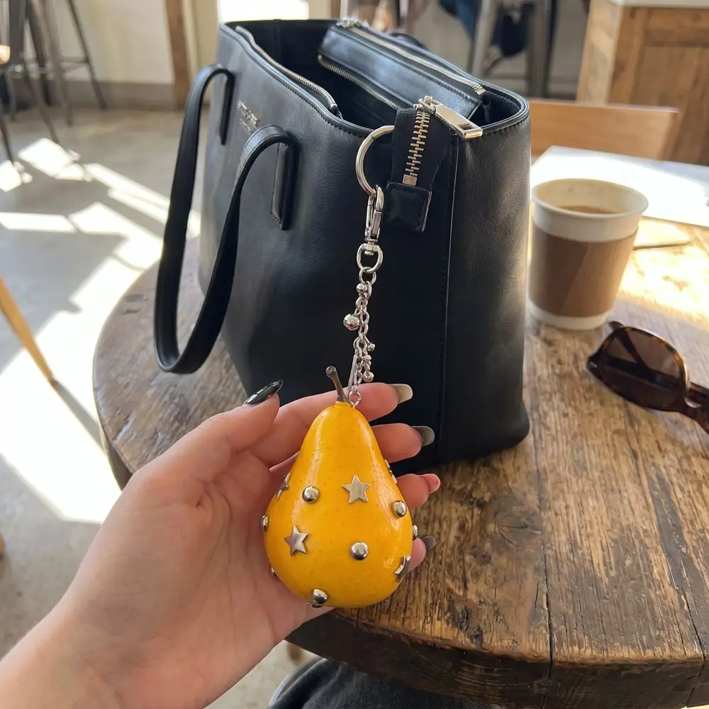 Cute Y2K Simulation Fruit Keychain Metal Lolita Star Rivet Bag Charm Tomato Gothic Pu Fruits Bag Pendant Bag Hanging