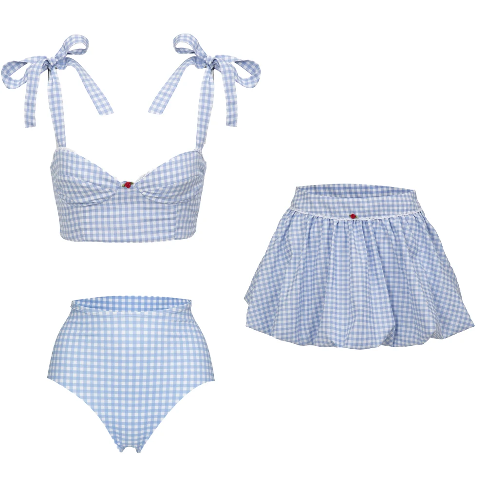 Sexy High Waist Swimsuit with Skirt Bikini Swimwear Swimsuit Women Separates Swimwear Side Straps Swimsuit Bathing Suit