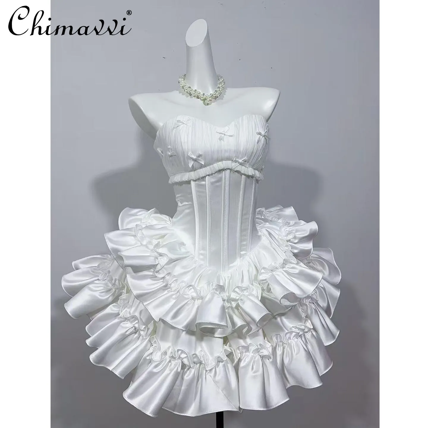

French Style Elegant Sweet Princess Birthday Party Dress Sleeveless Strapless 3D Ruffles Puffy Mini Dress for Women Spring 2026