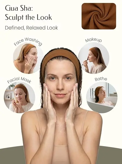 5PCS Face Roller & Gua Sha Facial Tools, Face Massage for Wrinkle Reduction & Puffiness Relief, Includes Silicone Scrubber, Headband & Travel Pouch, Jawline Sculpting and Pore Cleansing Set