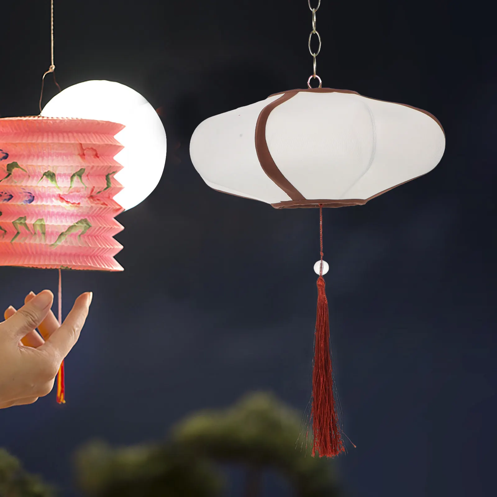 

Retro Chinese Lampshade - Fabric Pendant Lighting for Asian Style Home Decor - Vintage Hanging Lantern Shade for Dining Room