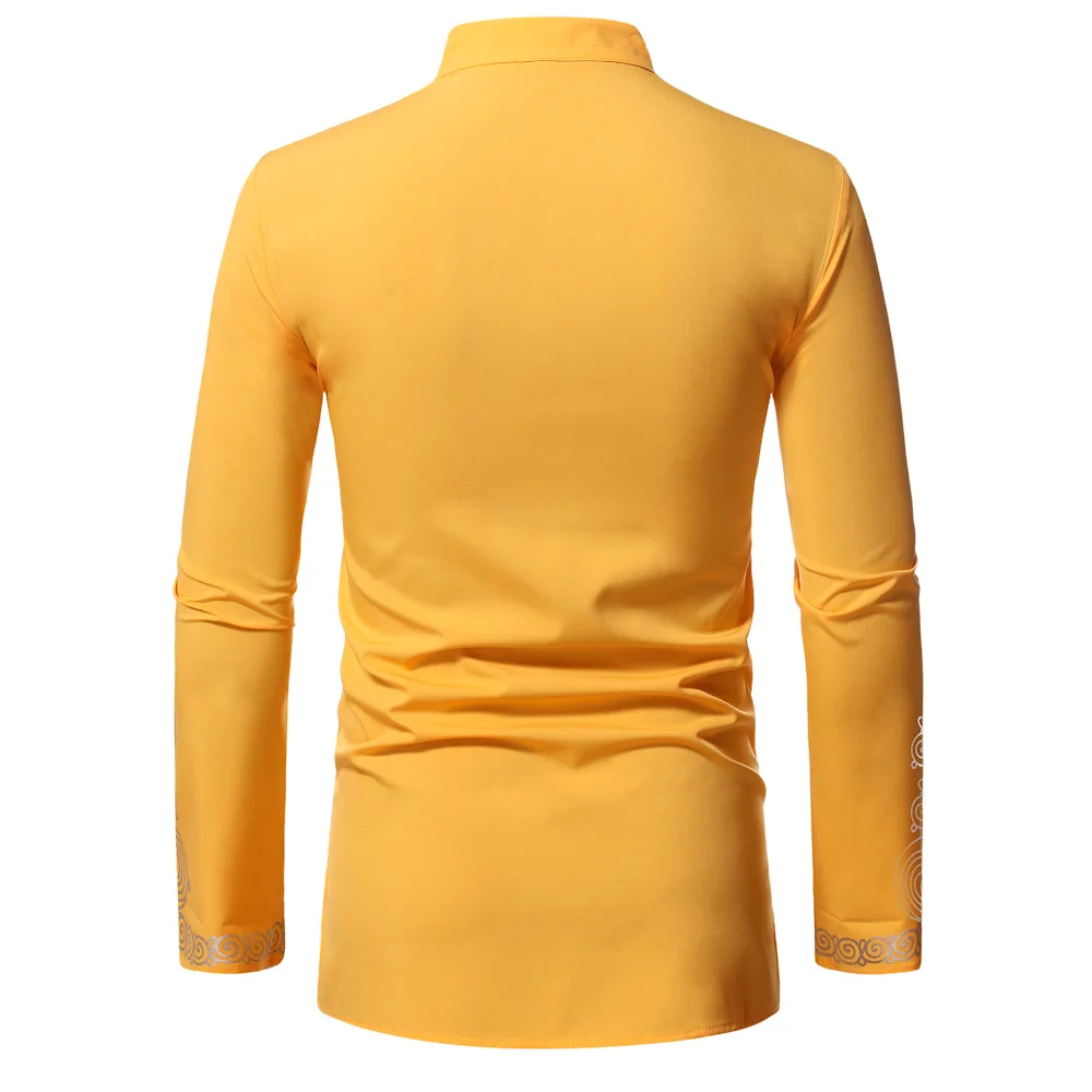 아프리카 럭셔리 이슬람 아랍 남성 셔츠 패션 민족 프린트 스탠드 칼라 청년 긴팔 셔츠 무슬림 탑 남성 의류