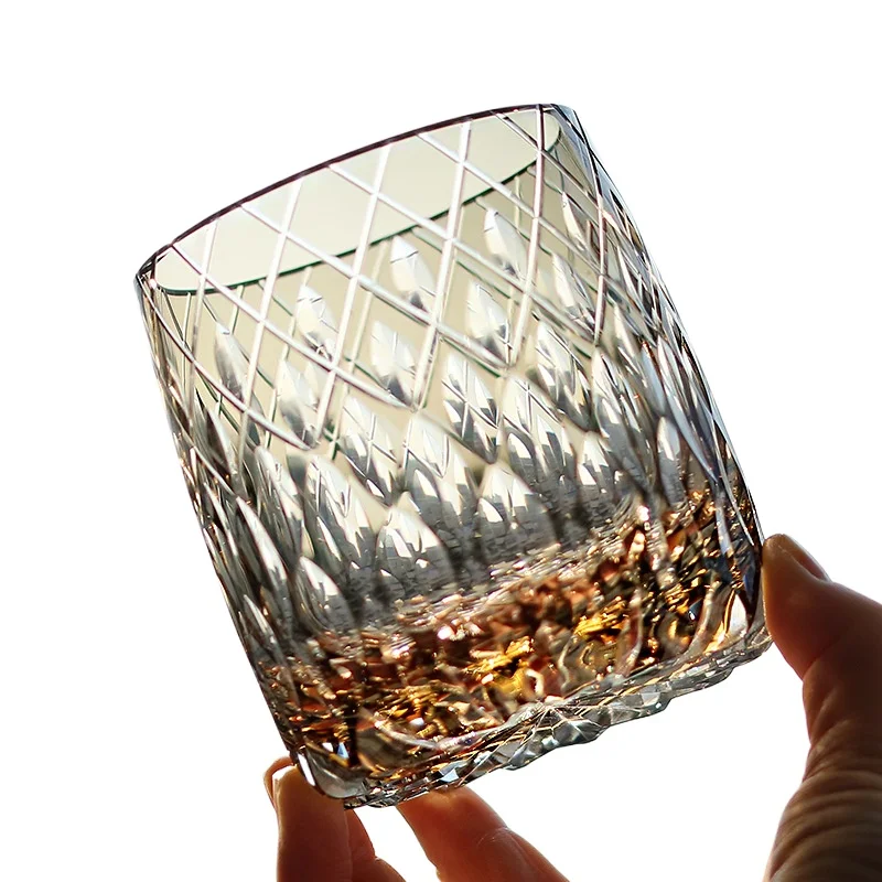 

Edo cut hand-carved Japanese whiskey crystal glass wine glass