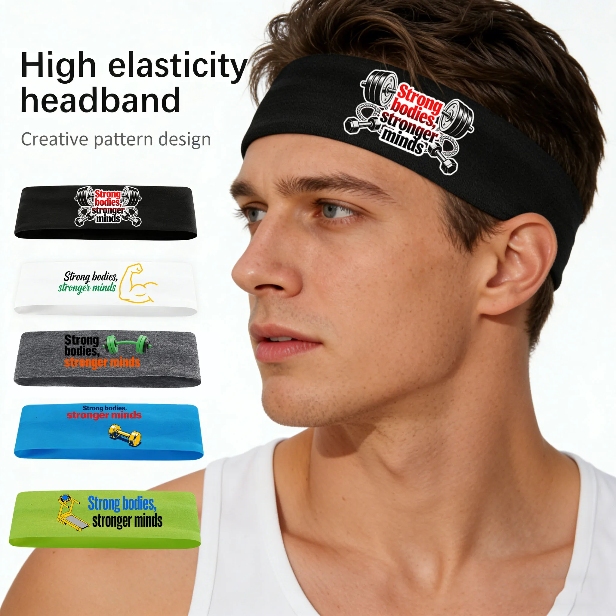 

5 pieces of sports and fitness element pattern high-elasticity headband, sports hair band, headscarf and headwear