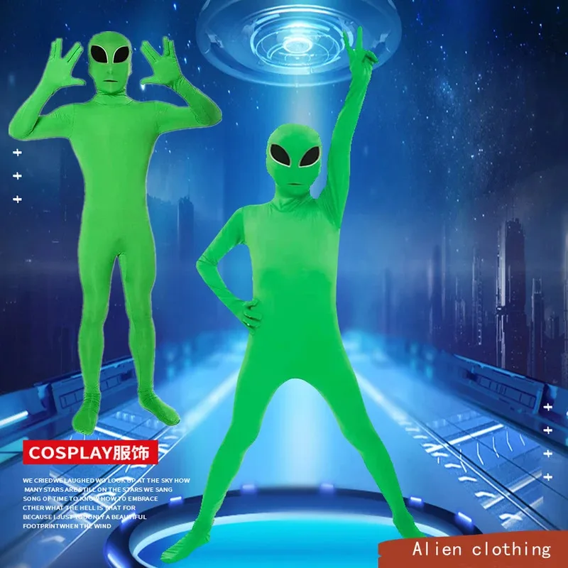 

l2025l New Cosplay Kids Adult boys ET Alien Cosplay Costume Green Zentai Ninjaer Bodysuit Suit Jumpsuits and Helmet Suit Hallowe