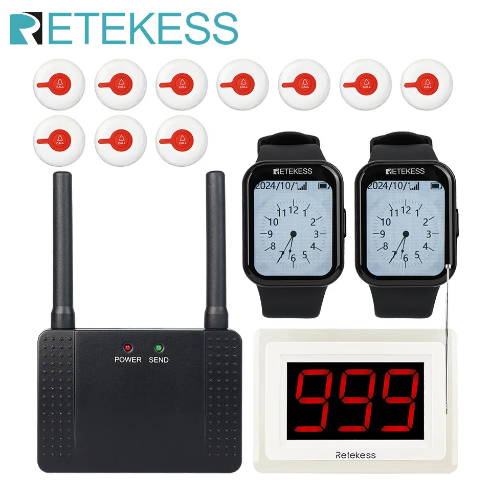 Retekess Caregiver Pager Wireless Calling System T114 Screen TD113 Watch Alert SOS Call Buttons for Clinic Hospital Nurses Home