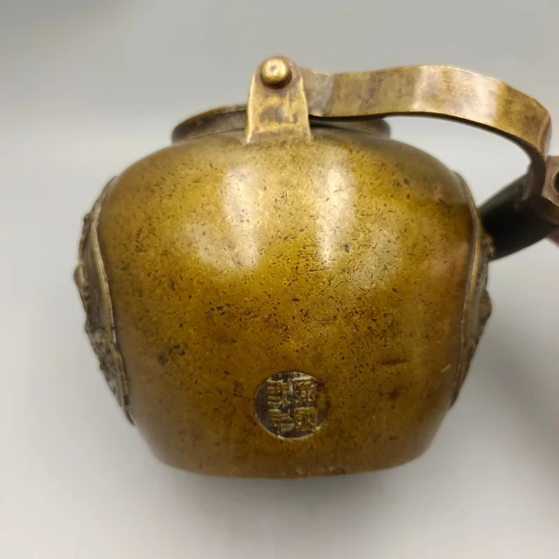 Double Crane Offering Peaches Wine Flask with Handle, Antique Collectible, Bronze Ornament, Home Decor Craft