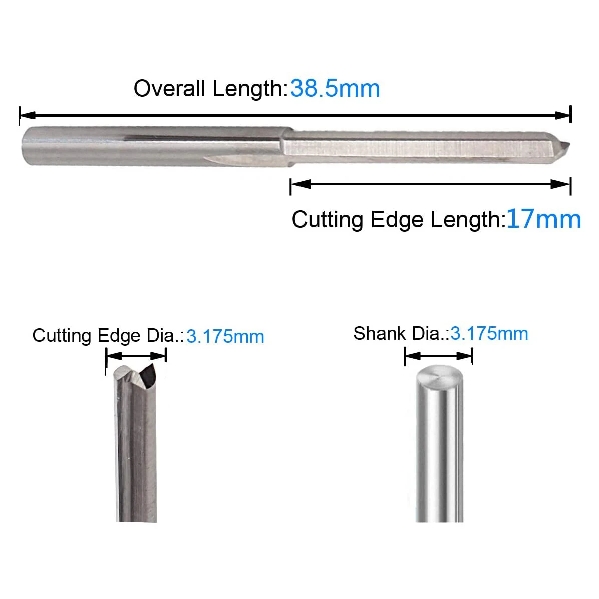 10PCS 3.175mm Shank Dia. Double Edged Tungsten Steel Milling Cutter 2 Flutes CNC Cutting Tungsten Steel Straight Slot Bit,
