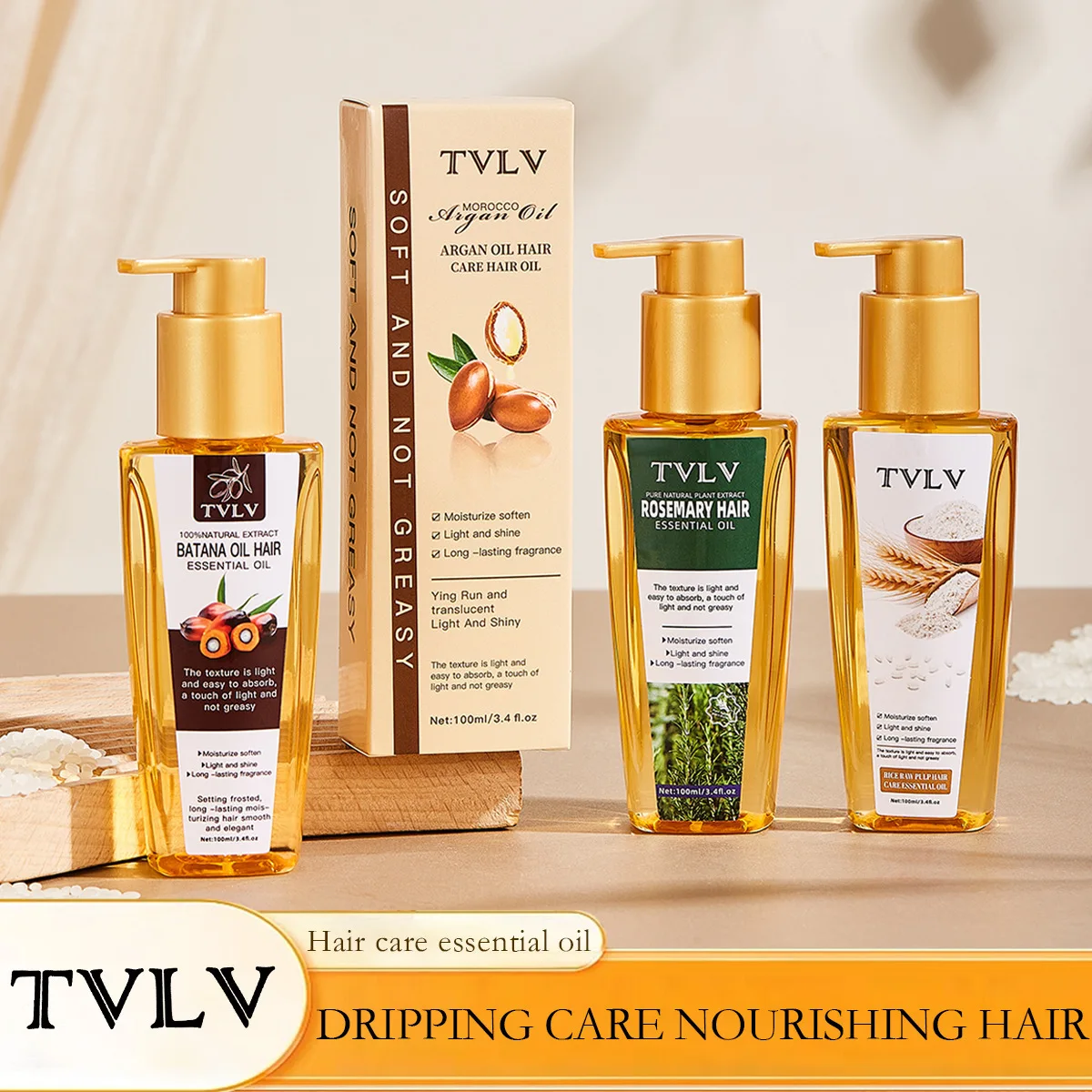 

Масло для ухода за волосами TVLV Rosemary с рисовой сывороткой, марокканским аргановым маслом и маслом батана, с длительным ароматом