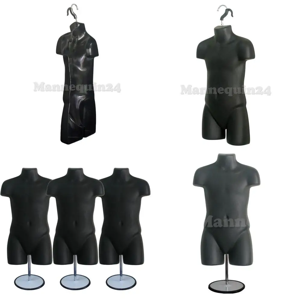 

Stackable Hollow Back Mannequin with Metal Stand for Kids, 5T-7 Size, Ideal for Clothing Displays (Black, Set of 3)
