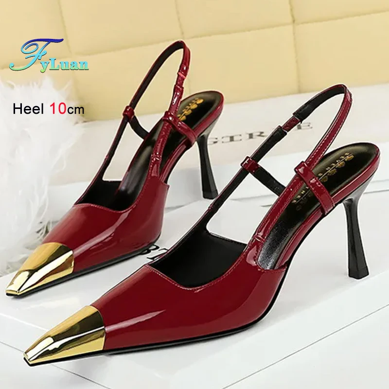 

2025 Modern Women's Stiletto Patent Leather Pointed Toe Single Shoes Shallow Mouth High Heels Slingbacks Nightclub Party Pumps