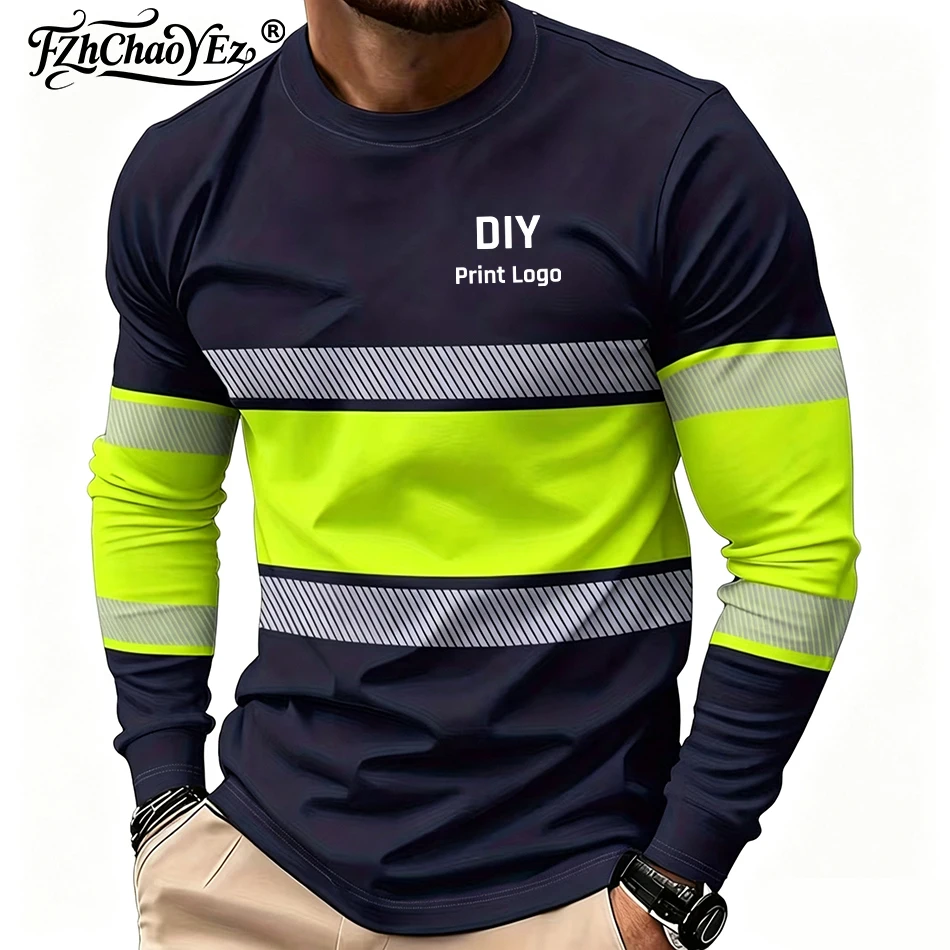 Men's DIY Personalized Design Printed Secure Logo Color Blocking Design Long-Sleeved T-Shirt Fashion Daily Casual Work Wear image 4