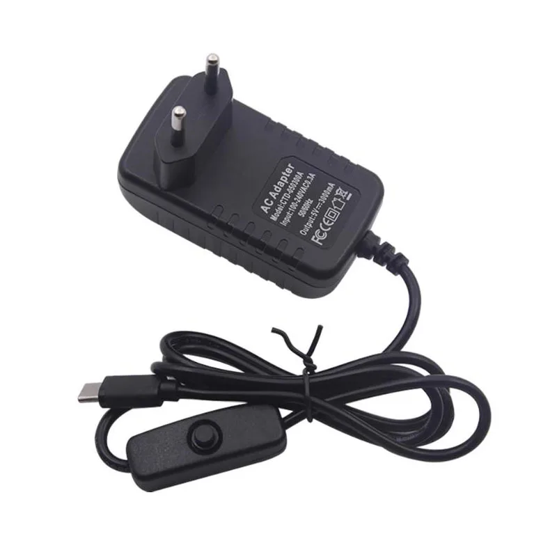 Raspberry Pi 4B EU Power Adapter 5V 3A Type-C USB-C Interface Switch-Button Charger